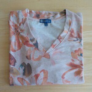 Democracy Shirt - Large - Vneck - Orange Floral - 3/4 sleeve - (499)